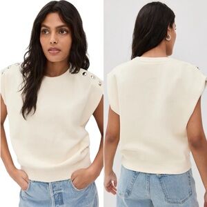 Clare V. Le Vest Sweater Blouse Silver M Ivory Cream